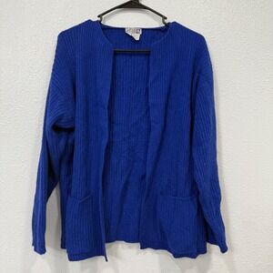 Adele Joyce Royal Blue Knit Cardigan‎ Sweater Women's Size S Ribbed Pockets